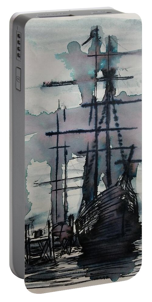 Sailing Ship Portable Battery Charger featuring the drawing Study for Sailing Vessel Pandora by Vic Delnore
