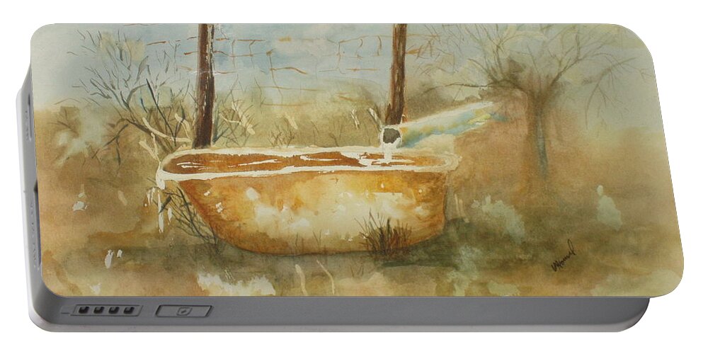 Watercolor Portable Battery Charger featuring the painting Study of a watering tub by Vicki Housel