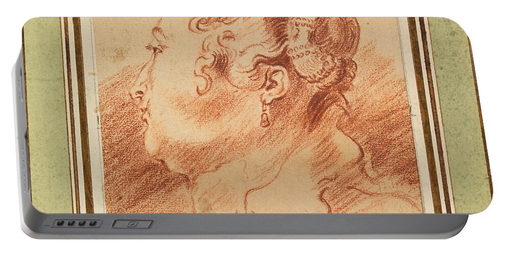 Antoine Watteau Portable Battery Charger featuring the drawing Study of Woman's Head by Antoine Watteau