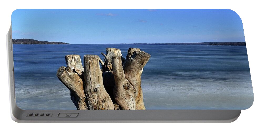 Abstract Portable Battery Charger featuring the digital art Stump Beside The Lake Three by Lyle Crump