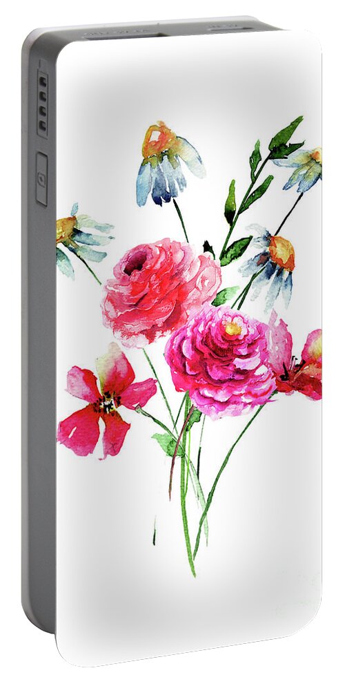 Watercolor Portable Battery Charger featuring the painting Stylized wild flowers by Regina Jershova