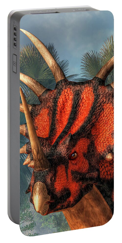 Styracosaurus Portable Battery Charger featuring the digital art Styracosaurus Head by Daniel Eskridge