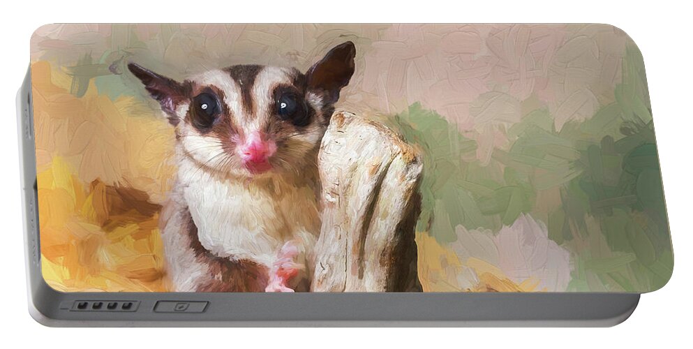 Animal Portable Battery Charger featuring the photograph Sugar glider - painterly by Les Palenik