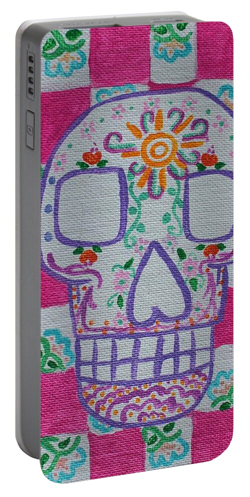 Sugar Skull Portable Battery Charger featuring the painting Sugar Skull by Amy Gallagher
