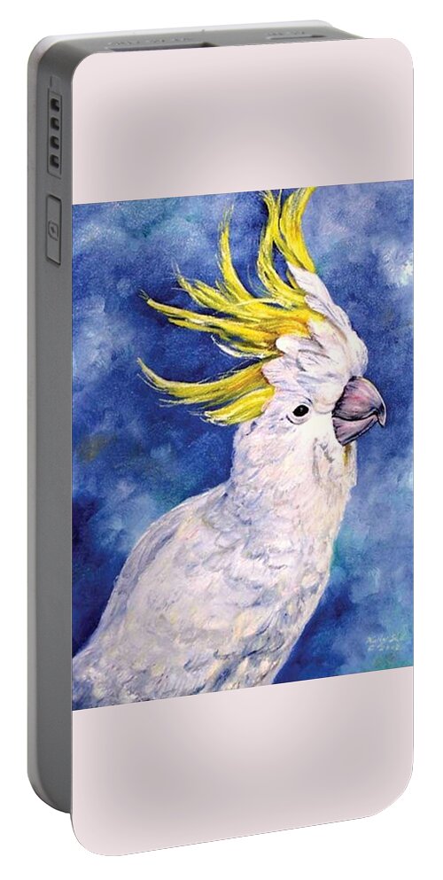 Cockatoo Portable Battery Charger featuring the painting Sulphur-crested cockatoo by Ryn Shell