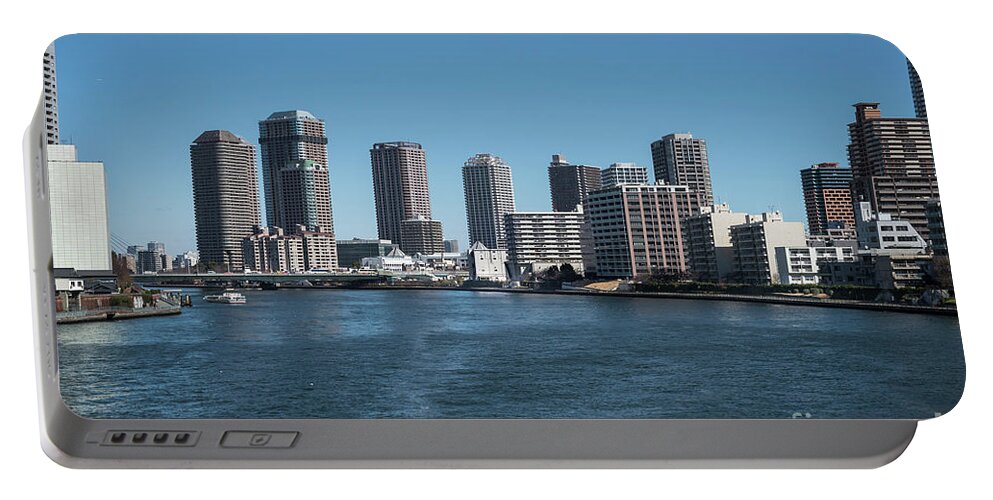River Portable Battery Charger featuring the photograph Sumida River High Rise, Tokyo Japan by Perry Rodriguez