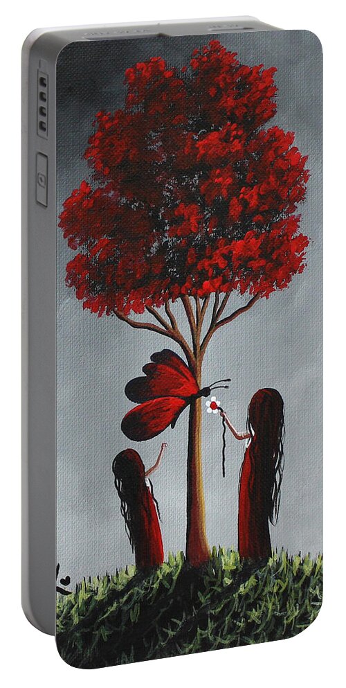 Red & Greay Portable Battery Charger featuring the painting Red And Grey Surreal Art by Moonlight Art Parlour