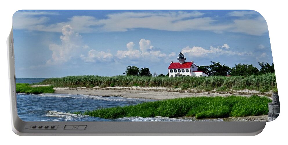 East Point Lighthouse Portable Battery Charger featuring the photograph Summer at East Point Lighthouse by Nancy Patterson