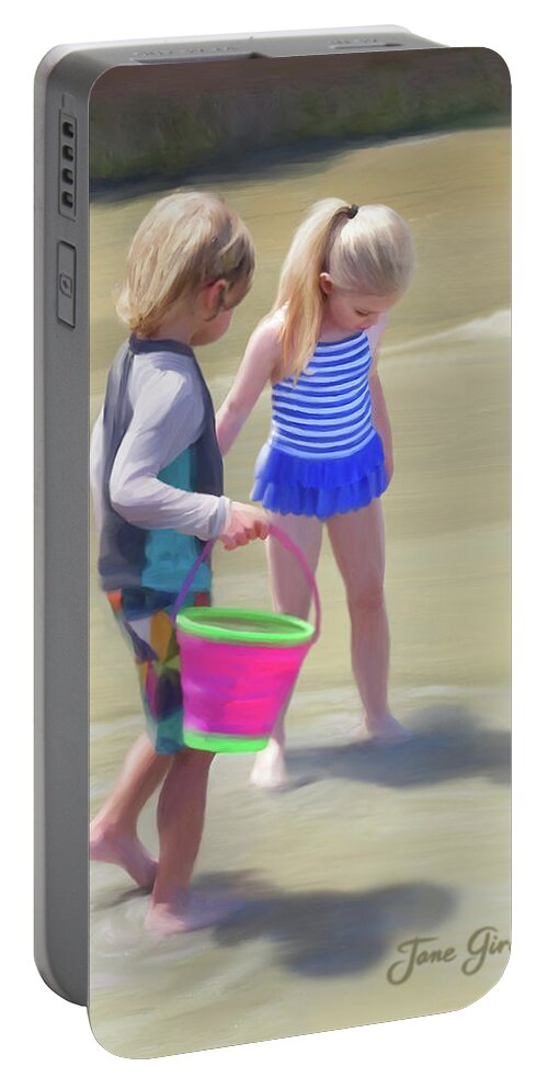 Beach Portable Battery Charger featuring the painting Summer At The Beach by Jane Girardot