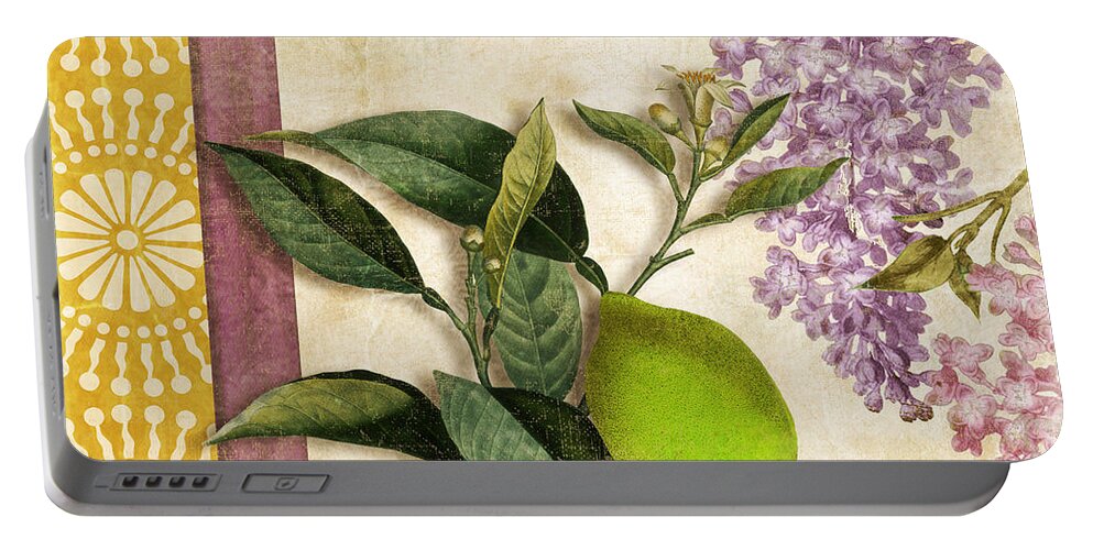 Citrus Portable Battery Charger featuring the painting Summer Citrus Lime by Mindy Sommers