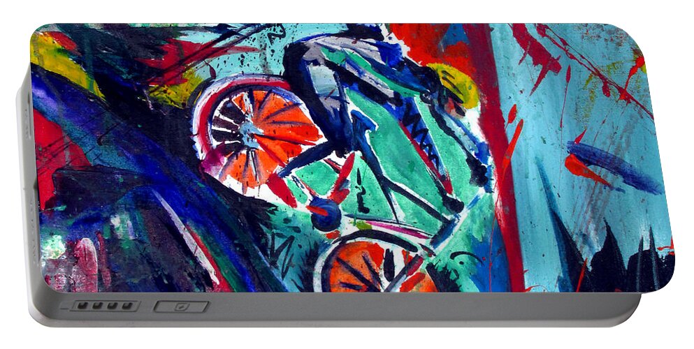 Downhill Mountain Biking Portable Battery Charger featuring the painting Summer Cycling by John Gholson