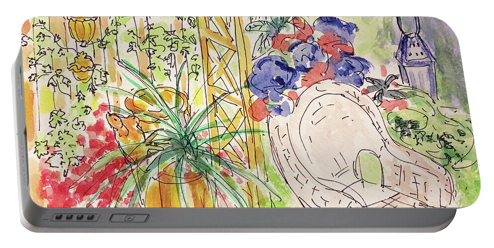 Summer Scene Portable Battery Charger featuring the drawing Summer Garden by Barbara Anna Knauf
