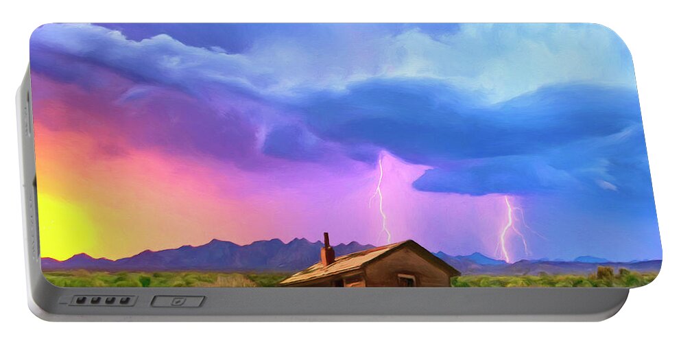 Desert Portable Battery Charger featuring the painting Summer Lightning by Dominic Piperata