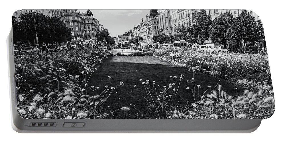 Jenny Rainbow Fine Art Photography Portable Battery Charger featuring the photograph Summer Prague. Black and White by Jenny Rainbow