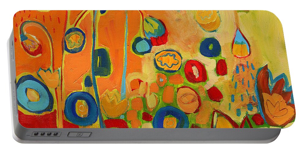 Abstract Portable Battery Charger featuring the painting Summer Showers by Jennifer Lommers