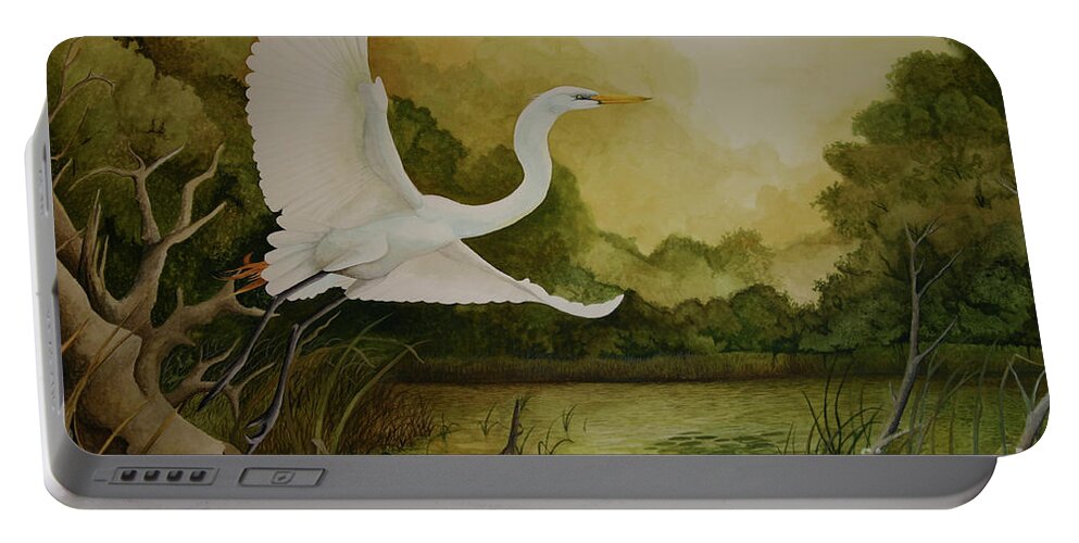 Great Egret Portable Battery Charger featuring the painting Summer Solitude by Charles Owens