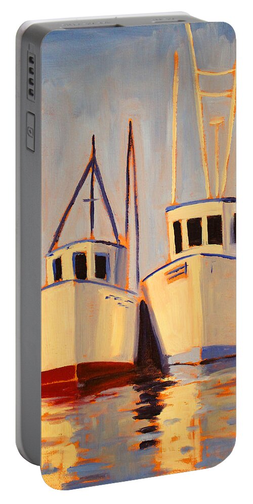Puget Sound Portable Battery Charger featuring the painting Summer Sun Ships by Nancy Merkle