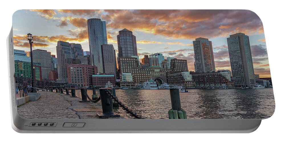 Boston Portable Battery Charger featuring the photograph Summer Sunset at Boston's Fan Pier by Kristen Wilkinson