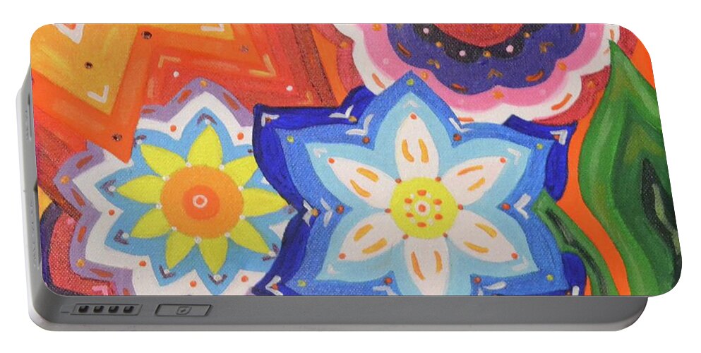 Flower Portable Battery Charger featuring the painting Sun and Flower Abstract by Nancy Sisco