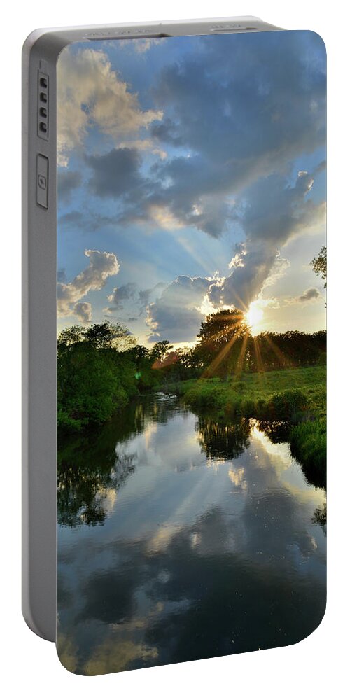 Glacial Park Portable Battery Charger featuring the photograph Sun Breaks Through at Sunset in Glacial Park by Ray Mathis