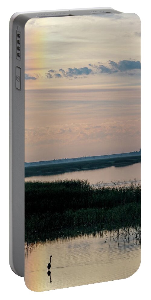 Kansas Portable Battery Charger featuring the photograph Sun Dog and Great Blue Heron 2 by Rob Graham