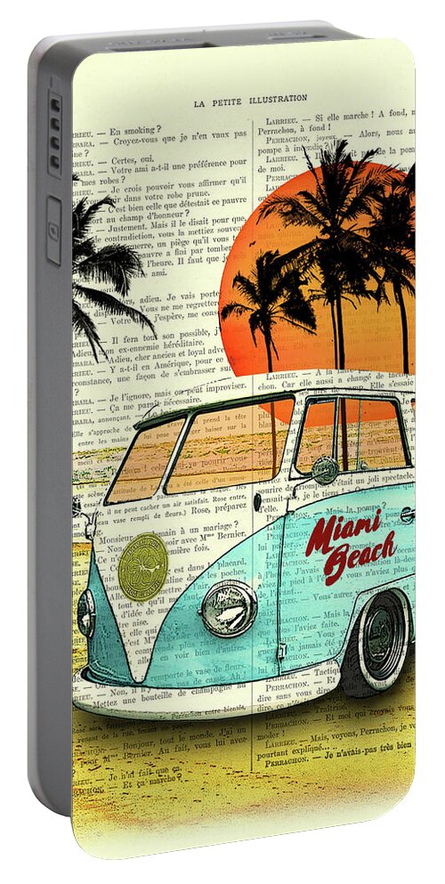 Sun Portable Battery Charger featuring the digital art Sun sea beach and fun by Madame Memento