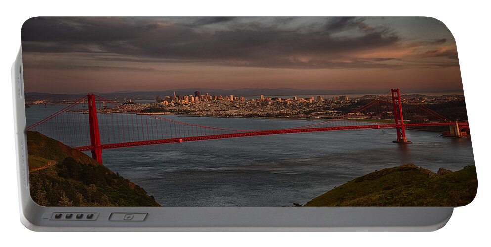 Golden Gate Bridge Portable Battery Charger featuring the photograph Sun Set on Golden Gate Bridge by Paul Freidlund