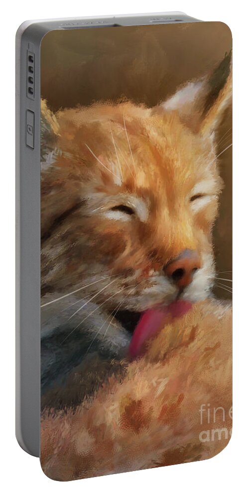 Bobcat Portable Battery Charger featuring the digital art Sunbathing by Lois Bryan