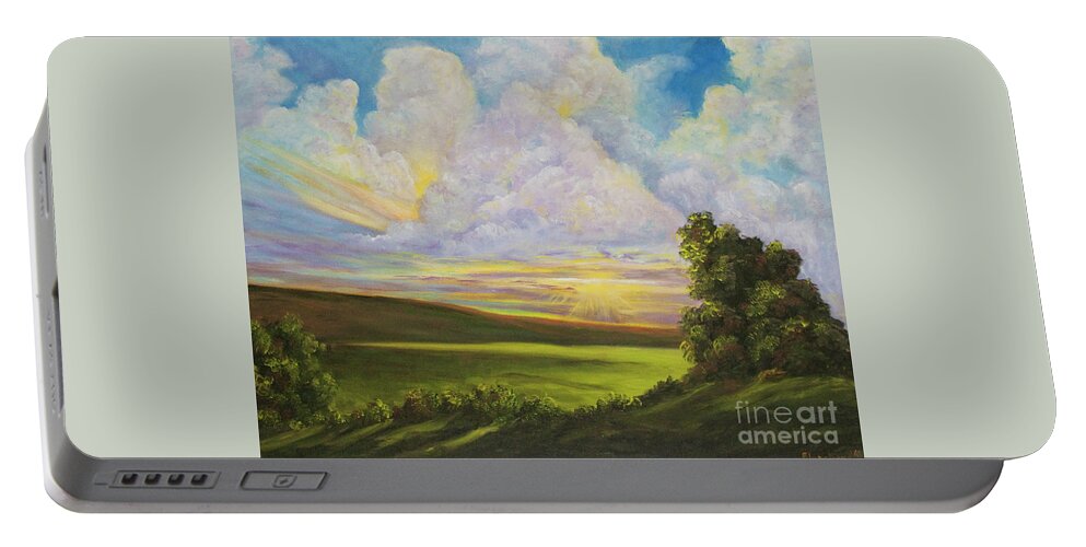 Meadow Painting Portable Battery Charger featuring the painting Sunburst by Charlotte Blanchard