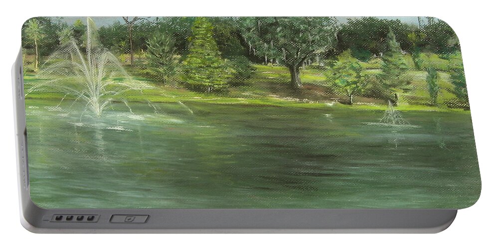 Landscape Portable Battery Charger featuring the pastel Sunday At Tuscawilla by Larry Whitler