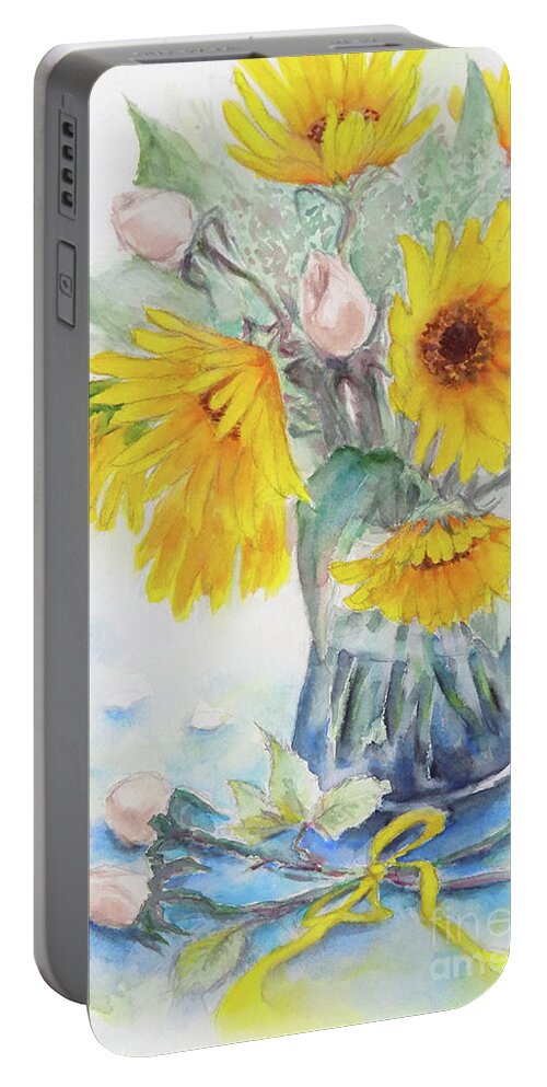 Flower Portable Battery Charger featuring the painting Sunflower-4 by Yoshiko Mishina