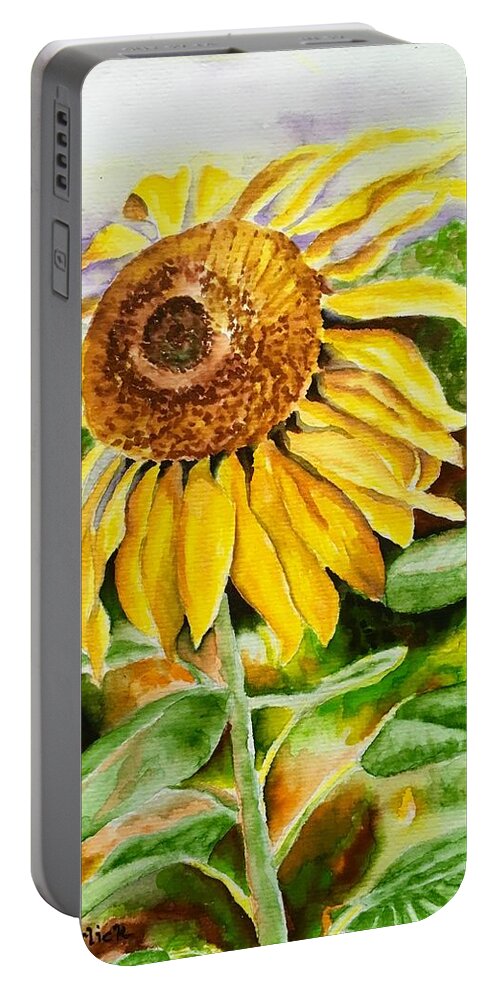 Sunflower. Yellow Portable Battery Charger featuring the painting Sunflower by Judy Swerlick