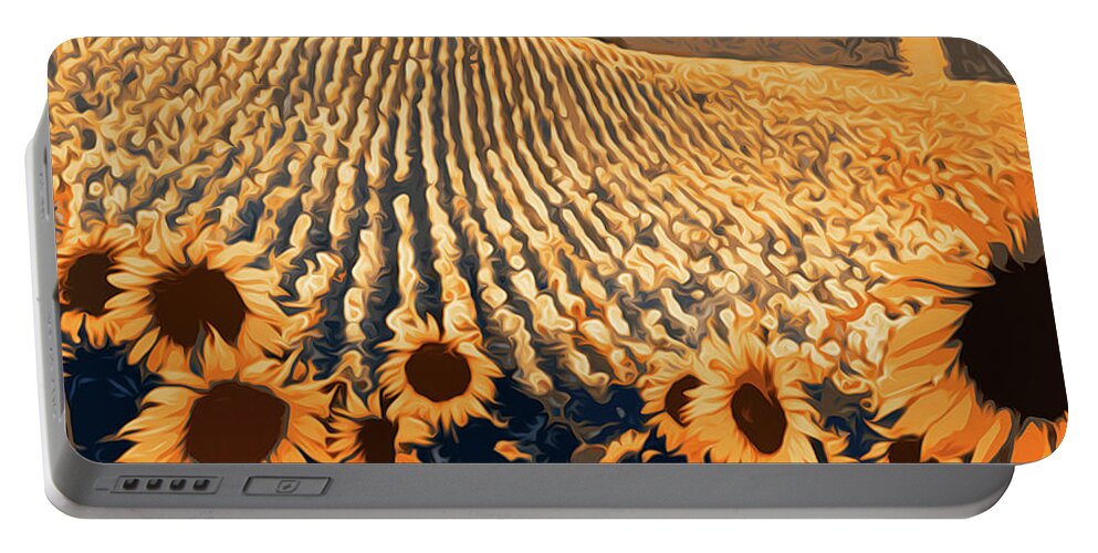 Sunflower Landscape Portable Battery Charger featuring the painting Sunflower Paradise by AM FineArtPrints