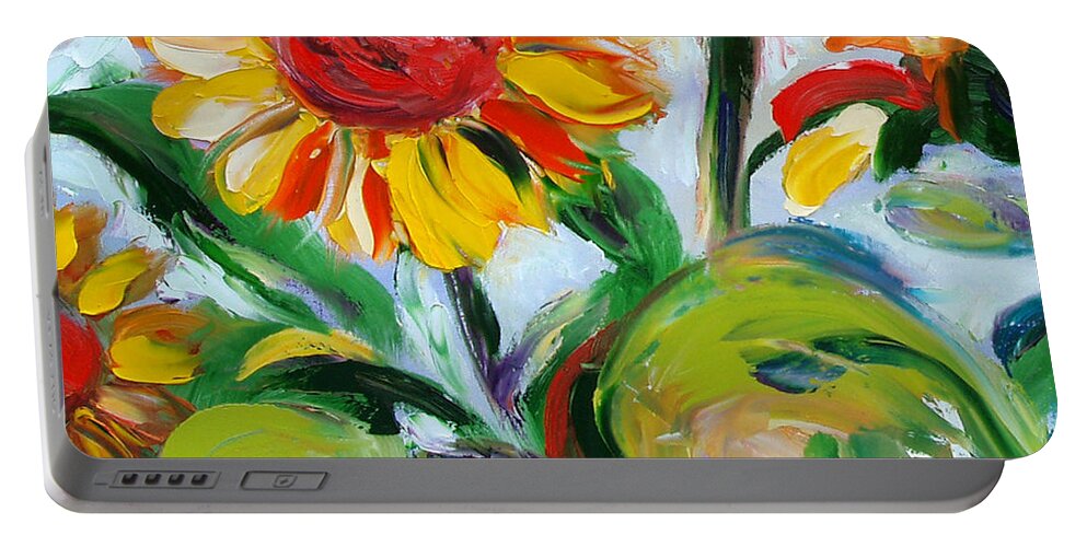 Flowers Portable Battery Charger featuring the painting Sunflowers 9 by Gina De Gorna