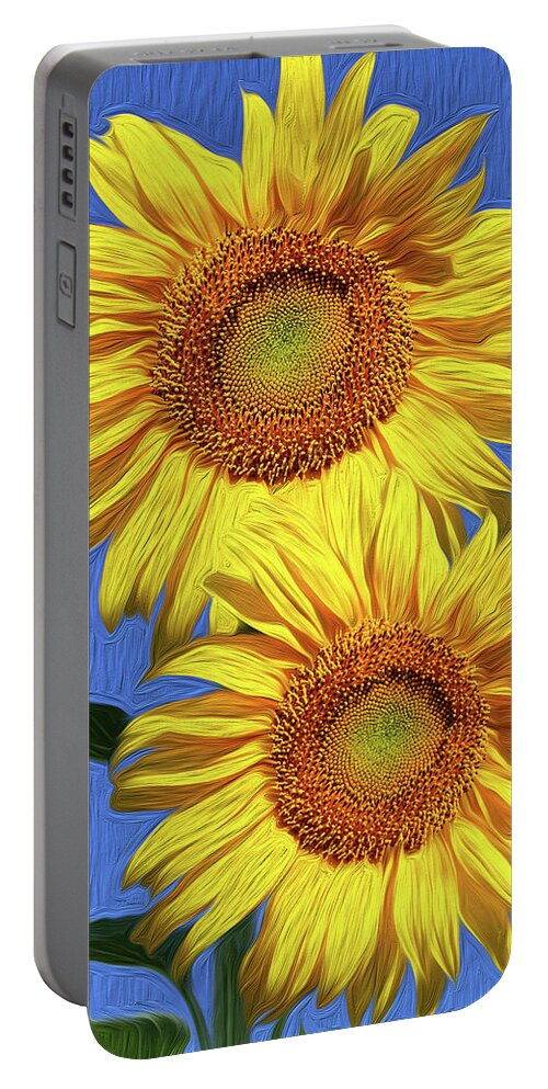 Sunflowers Portable Battery Charger featuring the photograph Sunflowers and Blue Skies by Vanessa Thomas