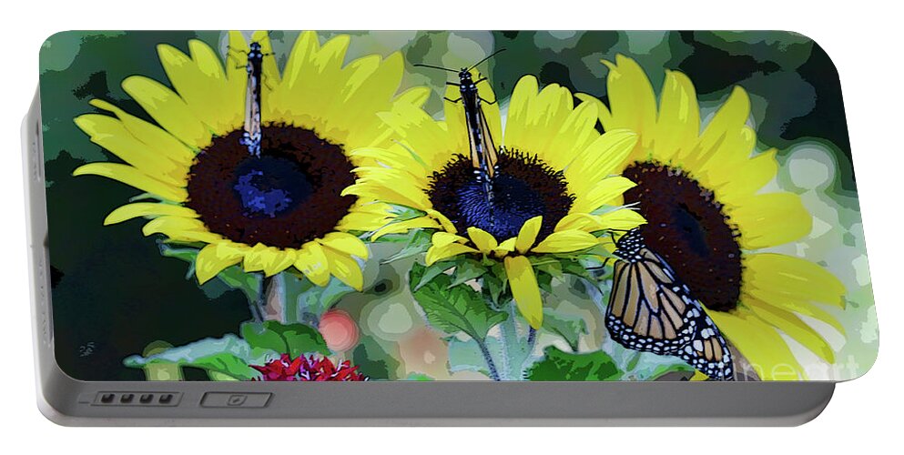 Sunflower And Butterflies Portable Battery Charger featuring the photograph Sunflowers and Butterflies by Luana K Perez
