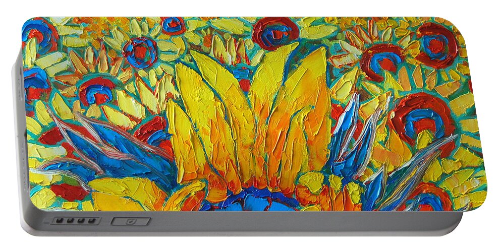 Sunflowers Portable Battery Charger featuring the painting Sunflowers Field In Sunrise Light by Ana Maria Edulescu