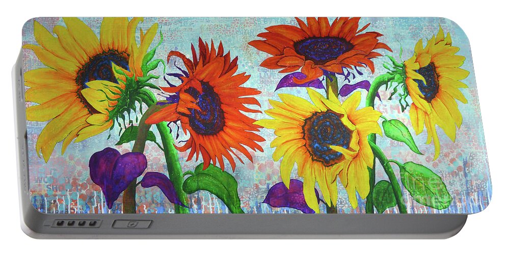 Sunflower Portable Battery Charger featuring the painting Sunflowers for Elise by Lisa Crisman