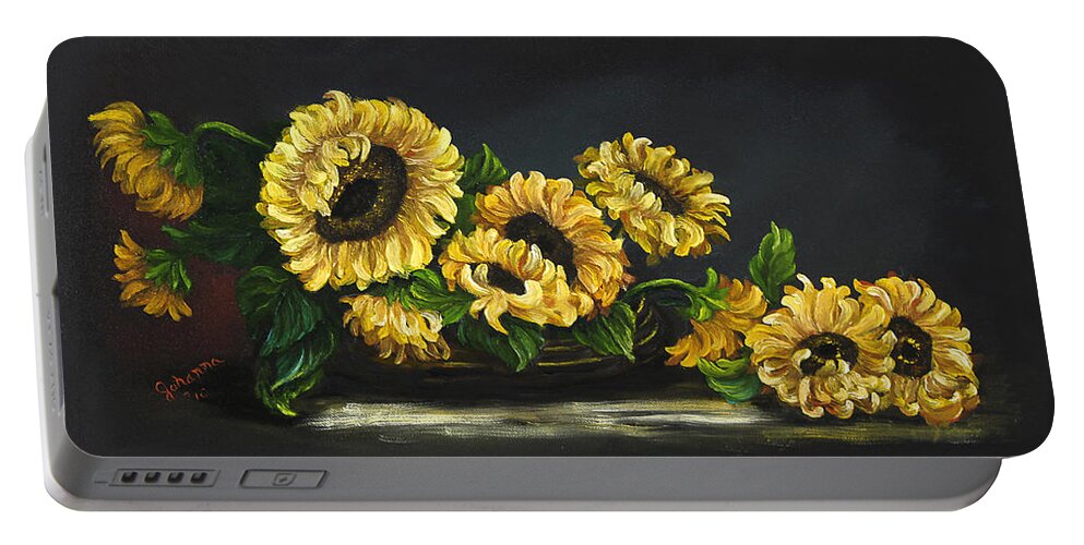 Flowers Portable Battery Charger featuring the painting Sunflowers From The Garden by Johanna Lerwick
