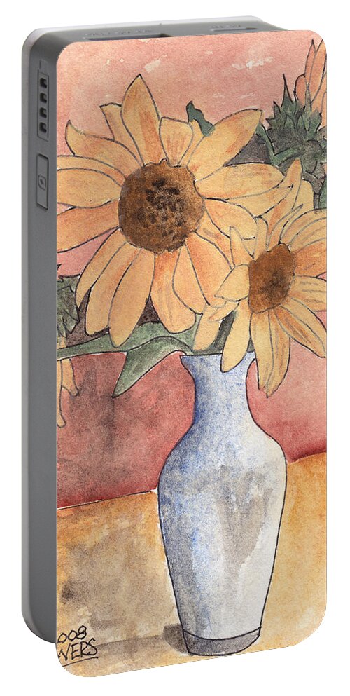 Sunflower Portable Battery Charger featuring the painting Sunflowers in Vase Sketch by Ken Powers