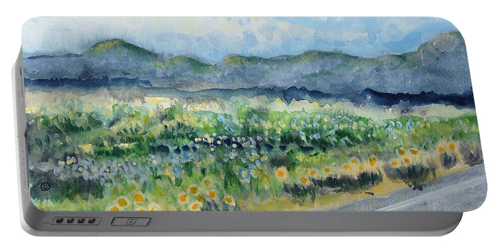 Acrylic On Paper Portable Battery Charger featuring the painting Sunflowers on the Way to the Great Sand Dunes by Holly Carmichael