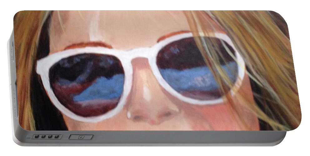 Portrait Portable Battery Charger featuring the painting Sunglass reflections by Donna Tucker