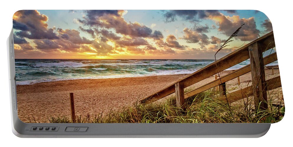 Clouds Portable Battery Charger featuring the photograph Sunlight on the Sand by Debra and Dave Vanderlaan