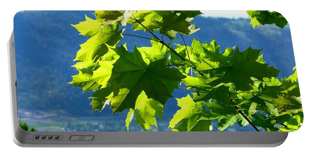 Sunlit Maple Greenery Portable Battery Charger featuring the digital art Sunlit Maple Greenery by Will Borden