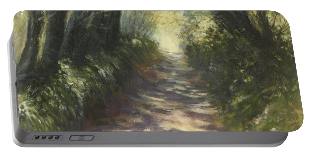 Country Lane Portable Battery Charger featuring the painting Sunlit by Valerie Travers