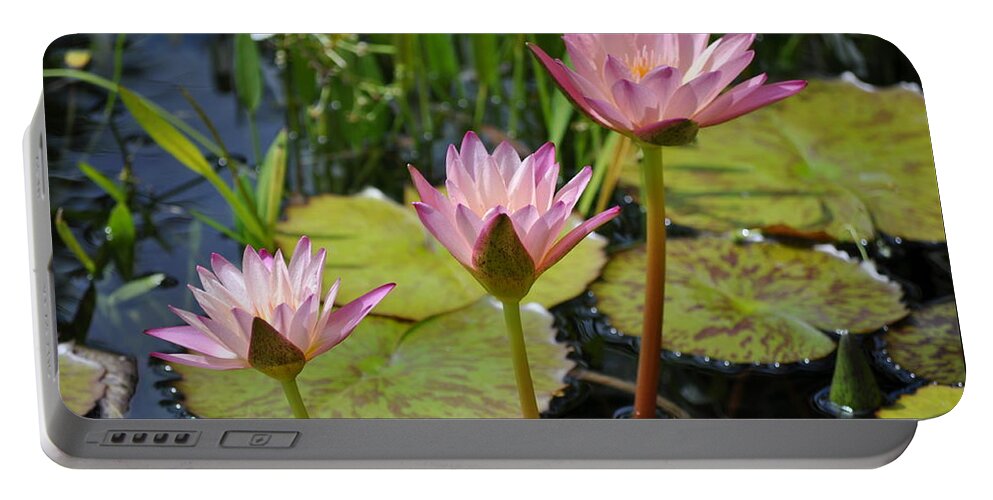 Floral Portable Battery Charger featuring the photograph Sunlit Water Lilies by Emerita Wheeling