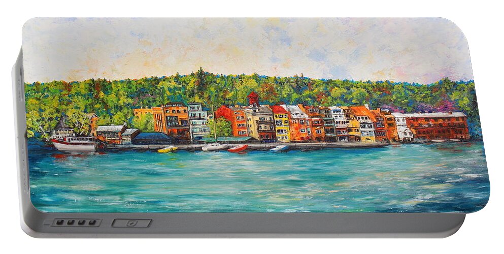 Skaneateles Ny Portable Battery Charger featuring the painting Summer in Skaneateles NY by Melanie Stanton