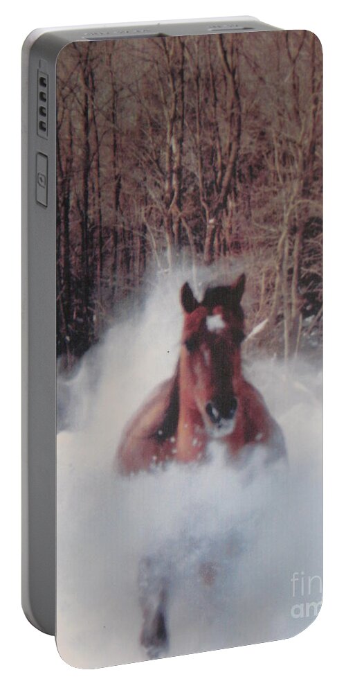 Horse Running Portable Battery Charger featuring the photograph Sunny running for the barn. by Jeffrey Koss