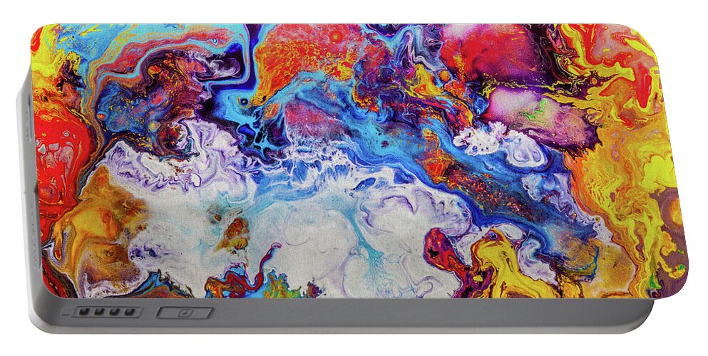 Art Portable Battery Charger featuring the painting Sunny Side Of The Street - Colorful Psychedelic Abstract Painting by Modern Abstract