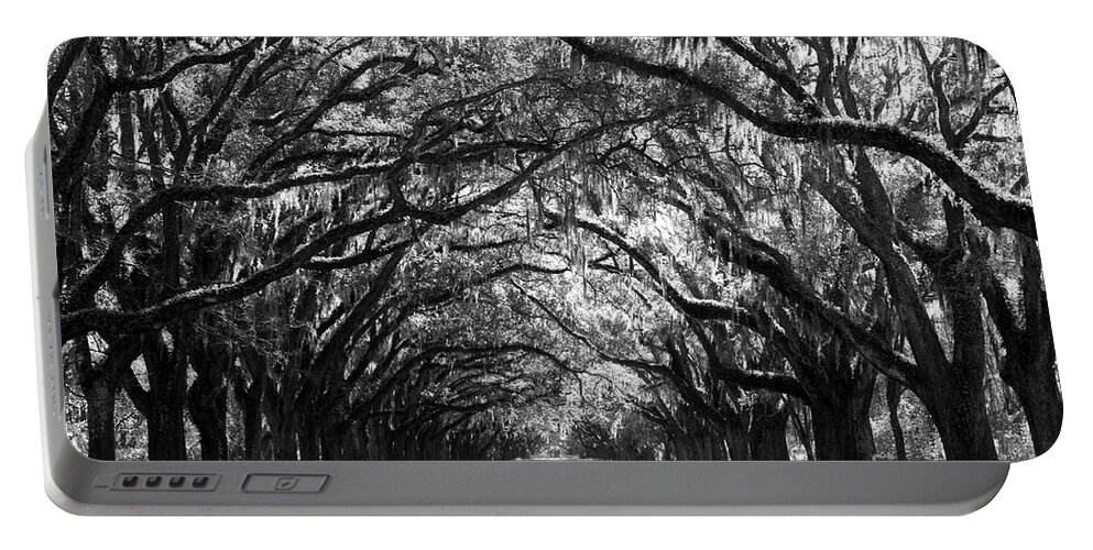 Live Oaks Portable Battery Charger featuring the photograph Sunny Southern Day - Black and White by Carol Groenen